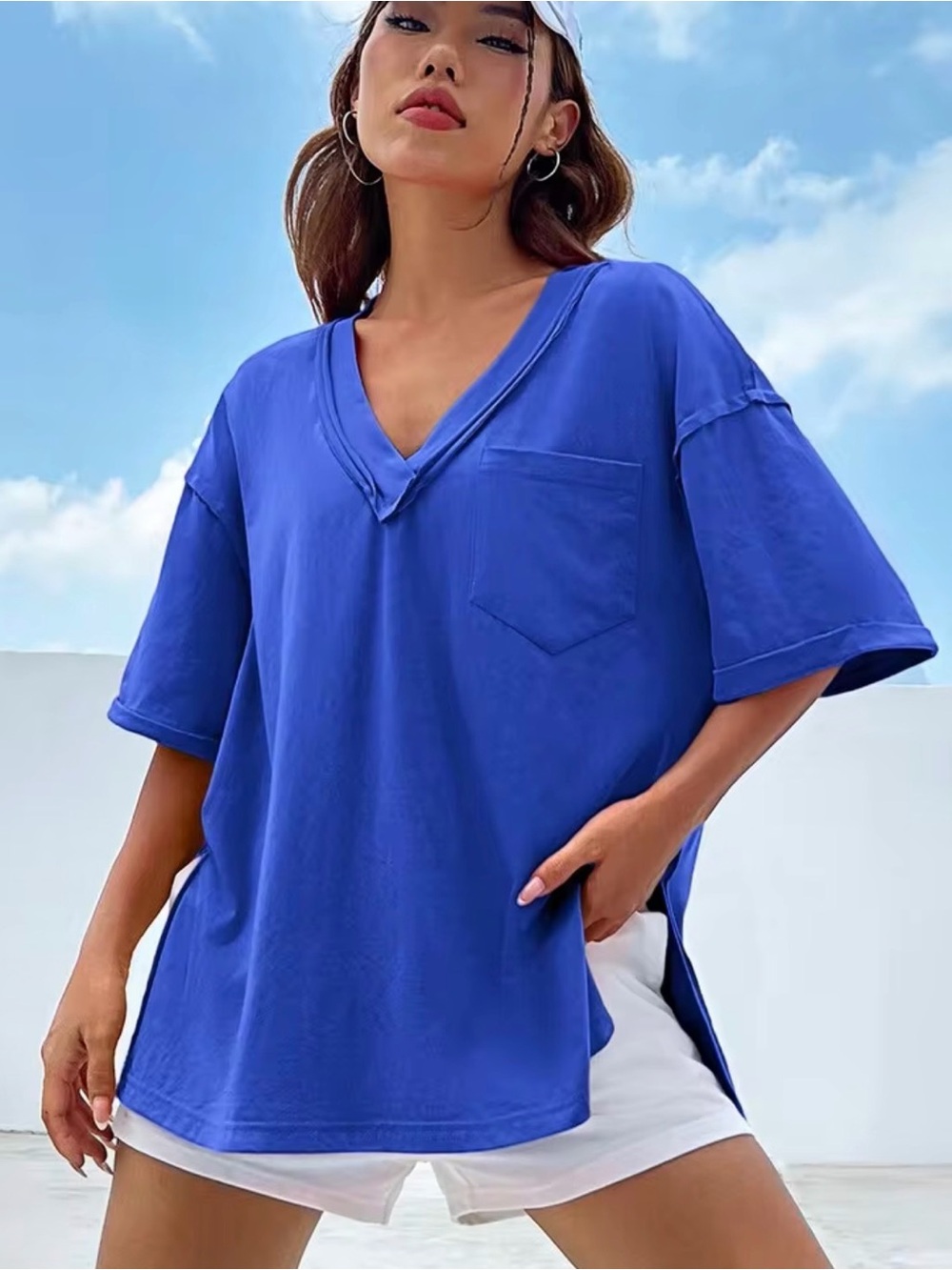 Royal Blue V-Neck Pocket Swim Coverup Tunic